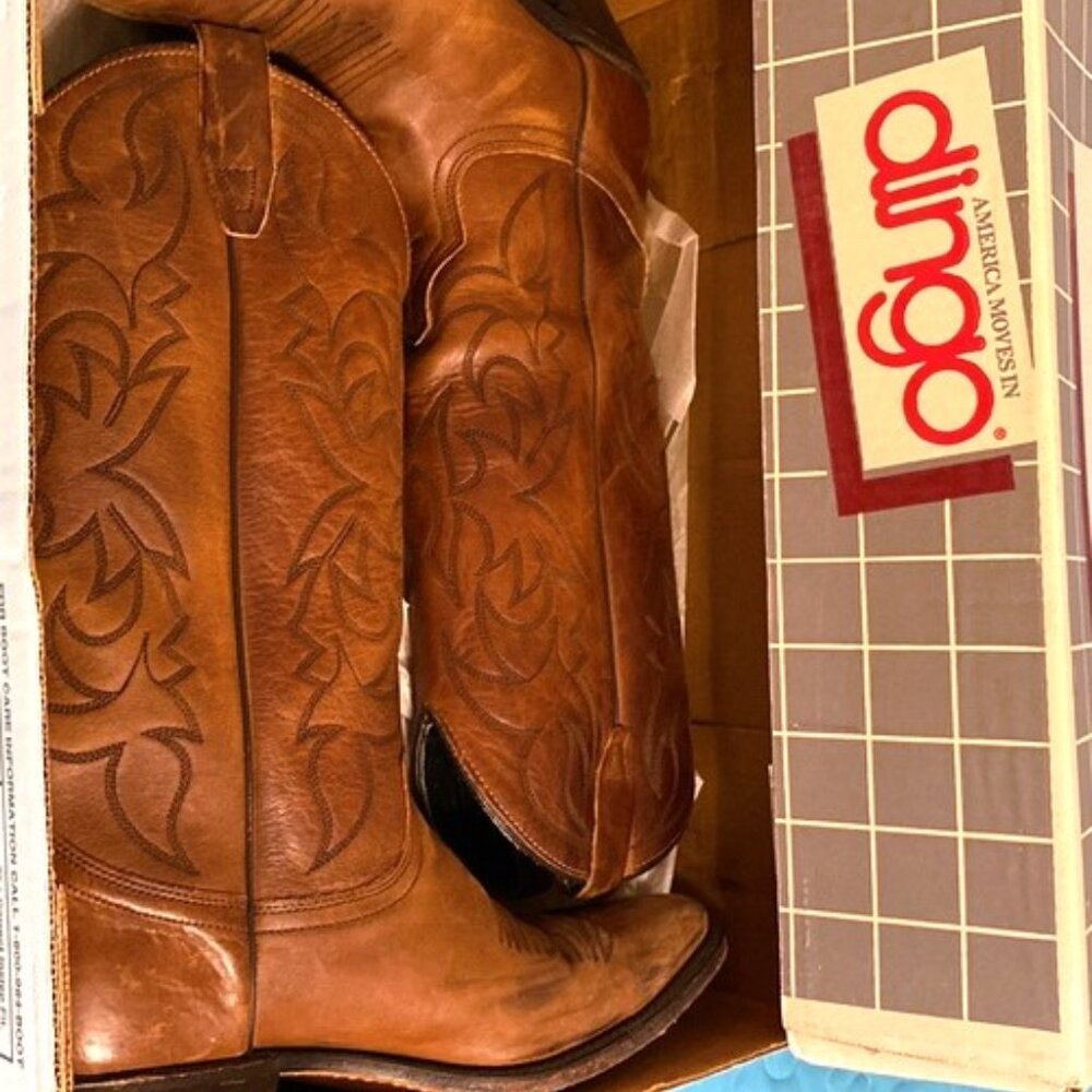 DINGO CHESTNUT TOBACCO SADDLE BROWN VINTAGE WESTERN BOOTS MENS SIZE 8 D REG